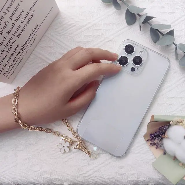 Alt view image 3 of 5 - Phone Charms Strap Phone Wrist Strap With Cute White Flower Phone Lanyard Metal Chain CellPhone Charms Hands-Free Wrist Strap PhoneChain Strap for Women
