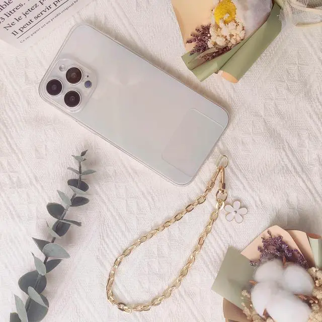 Main image of Phone Charms Strap Phone Wrist Strap With Cute White Flower Phone Lanyard Metal Chain CellPhone Charms Hands-Free Wrist Strap PhoneChain Strap for Women
