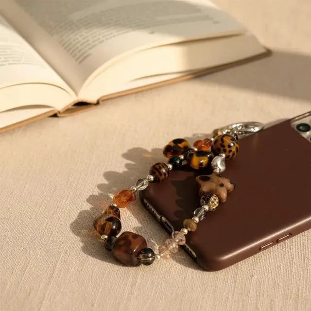 Alt view image 4 of 7 - Phone Charm with Crystal/Handpainted Bead, Kawaii Hands-Free Wrist Strap for Women Girl, Cute Star & Bow Leopard Print Shell Bead, Luxury Bling Diamond Glitter Beaded, Phone Lanyard