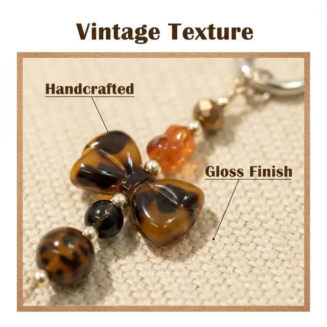 Alt view image 7 of 7 - Phone Charm with Crystal/Handpainted Bead, Kawaii Hands-Free Wrist Strap for Women Girl, Cute Star & Bow Leopard Print Shell Bead, Luxury Bling Diamond Glitter Beaded, Phone Lanyard