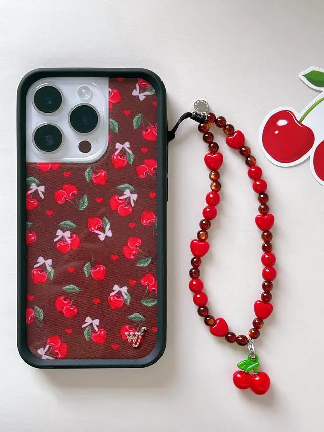 Alt view image 2 of 6 - Phone Charm Beaded Wristlet Strap Universal Cell Phone Lanyard Cute Bracelet Wrist Strap Beaded Chain String Handmade Accessories for Case Camera Bags (Sweet Cherries)