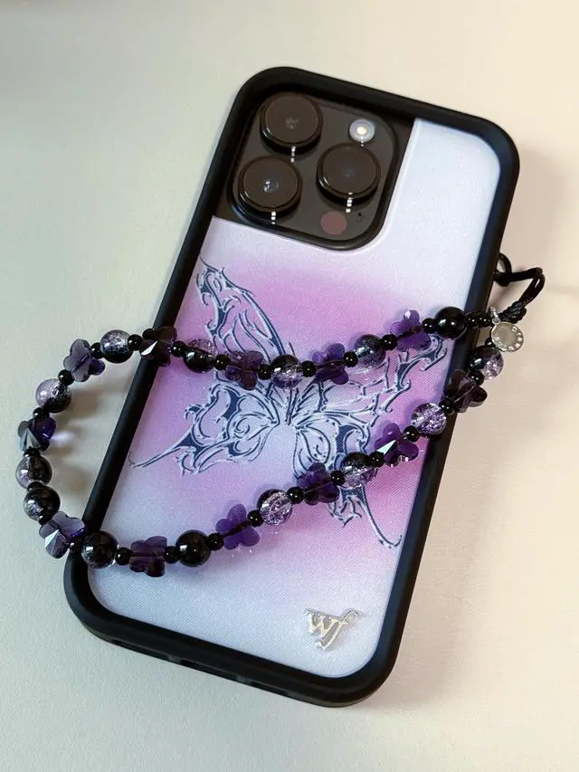 Alt view image 5 of 6 - Phone Charm Strap Cute Wrist Straps Cell Phone Charm String Y2K Aesthetic Lanyard Wristlet Chain for Case Camera AirPods Bags Keychains (Purple Butterfly)