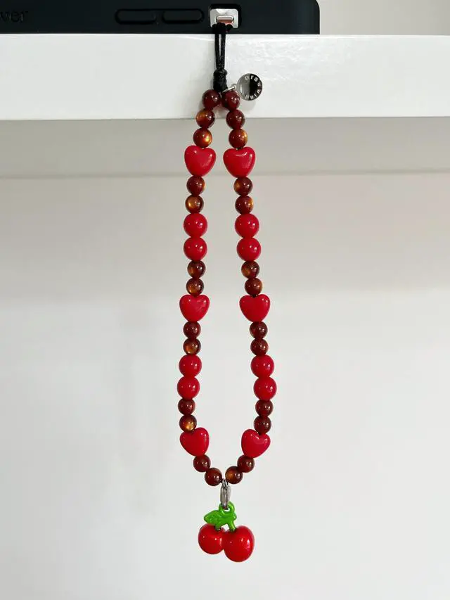 Alt view image 5 of 6 - Phone Charm Beaded Wristlet Strap Universal Cell Phone Lanyard Cute Bracelet Wrist Strap Beaded Chain String Handmade Accessories for Case Camera Bags (Sweet Cherries)