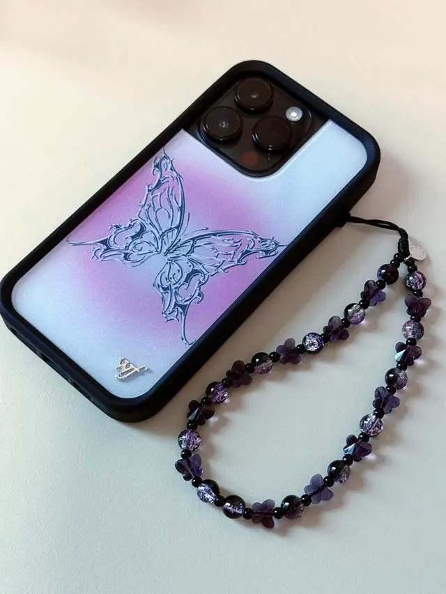 Alt view image 2 of 6 - Phone Charm Strap Cute Wrist Straps Cell Phone Charm String Y2K Aesthetic Lanyard Wristlet Chain for Case Camera AirPods Bags Keychains (Purple Butterfly)