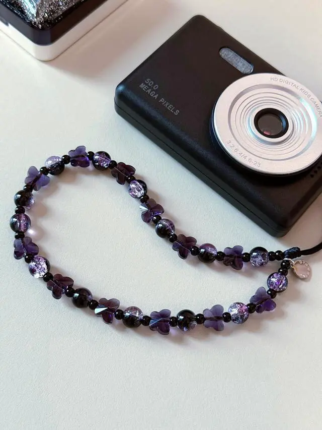 Alt view image 4 of 6 - Phone Charm Strap Cute Wrist Straps Cell Phone Charm String Y2K Aesthetic Lanyard Wristlet Chain for Case Camera AirPods Bags Keychains (Purple Butterfly)