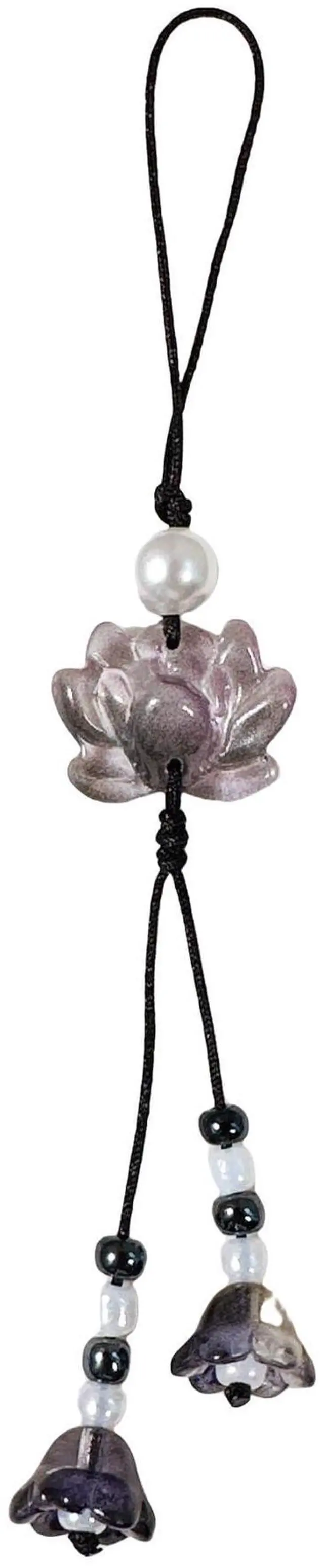 Main image of Cute Flower Phone Charm Lotus Flower Pearl Beaded Camera Phone Strap Bag Charm Y2K Accessories(Black)