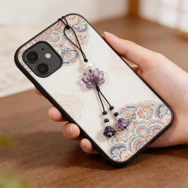 Alt view image 5 of 5 - Cute Flower Phone Charm Lotus Flower Pearl Beaded Camera Phone Strap Bag Charm Y2K Accessories(Black)