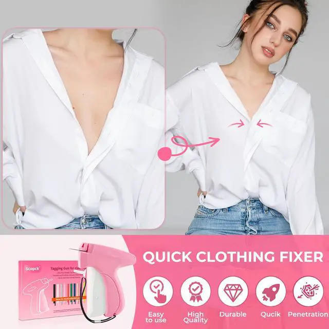 Alt view image 2 of 4 - Stitch Gun for Clothes - Handheld Stitch Gun Quick Clothing Fixer - Tagging Gun - Includes 6 Needle, 1000 Black Fasteners & 1002 White Fasteners