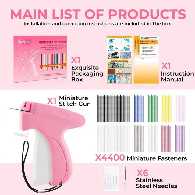 Alt view image 3 of 4 - Stitch Gun for Clothes - Handheld Stitch Gun Quick Clothing Fixer - Tagging Gun - Includes 6 Needle, 1000 Black Fasteners & 1002 White Fasteners