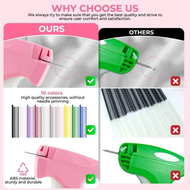 Alt view image 4 of 4 - Stitch Gun for Clothes - Handheld Stitch Gun Quick Clothing Fixer - Tagging Gun - Includes 6 Needle, 1000 Black Fasteners & 1002 White Fasteners