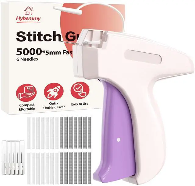 Main image of Stitch Gun for Clothes, Portable Handheld Tagging Gun for Clothing, Stitch Quick Clothing Fixer Includes 2500 Black Fasteners & 2500 White Fasteners with 6 Needles, White