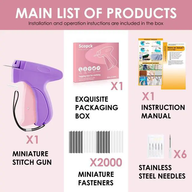 Alt view image 6 of 7 - Stitch Gun for Clothes - Handheld Stitch Gun Quick Clothing Fixer - Tagging Gun - Includes 6 Needle, 1000 Black Fasteners & 1000 White Fasteners