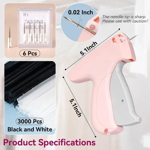 Alt view image 2 of 7 - Stitch Gun for Clothes, Pink Handheld Stitching Gun Quick Clothing Fixer, 0.5mm Sewing Kit Includes 1500 Black Fasteners and 1500 White Fasteners