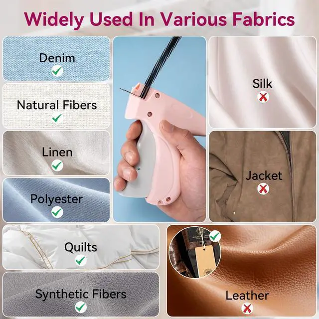 Alt view image 6 of 7 - Stitch Gun for Clothes, Pink Handheld Stitching Gun Quick Clothing Fixer, 0.5mm Sewing Kit Includes 1500 Black Fasteners and 1500 White Fasteners