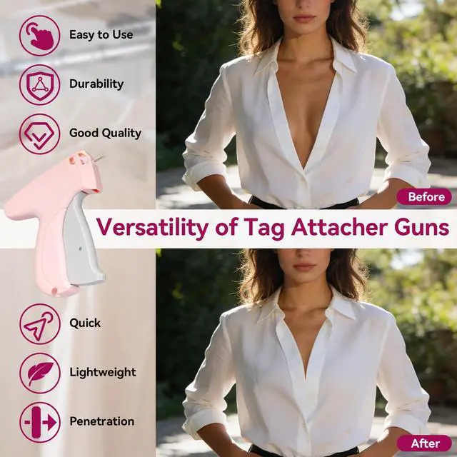 Alt view image 4 of 7 - Stitch Gun for Clothes, Pink Handheld Stitching Gun Quick Clothing Fixer, 0.5mm Sewing Kit Includes 1500 Black Fasteners and 1500 White Fasteners