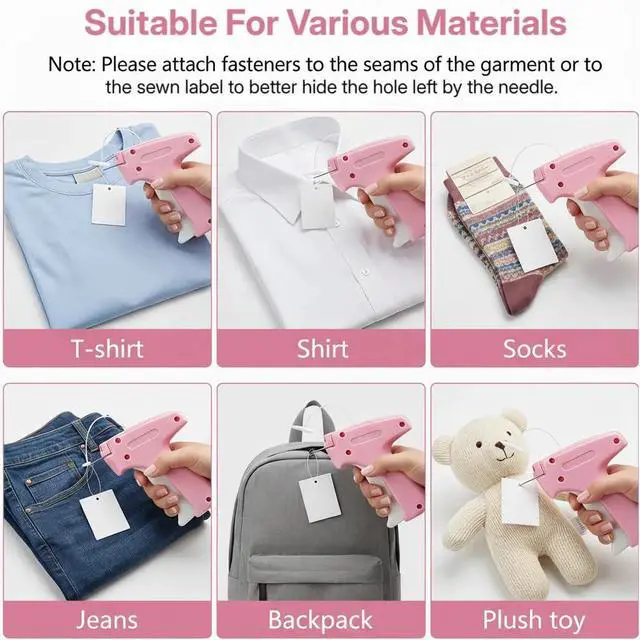 Alt view image 5 of 7 - Stitch Gun for Clothes, Handheld Stitch Gun Quick Clothing Fixer, Portable Tagging Gun for Home & Retail Use, Includes 6 Needles,1000 Black & 1000 White Fasteners (Pink,1pcs+2000tag)