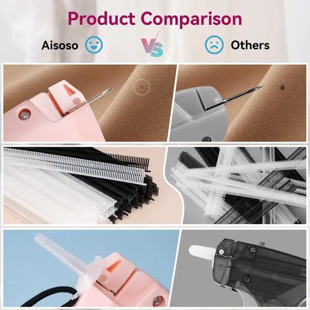 Alt view image 5 of 7 - Stitch Gun for Clothes, Pink Handheld Stitching Gun Quick Clothing Fixer, 0.5mm Sewing Kit Includes 1500 Black Fasteners and 1500 White Fasteners