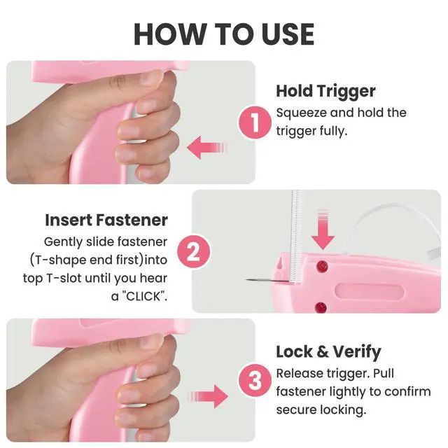 Alt view image 4 of 7 - Stitch Gun for Clothes, Handheld Stitch Gun Quick Clothing Fixer, Portable Tagging Gun for Home & Retail Use, Includes 6 Needles,1000 Black & 1000 White Fasteners (Pink,1pcs+2000tag)