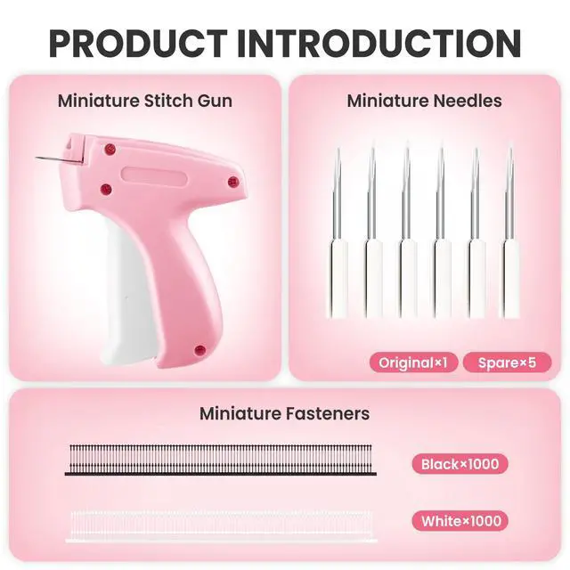 Alt view image 2 of 7 - Stitch Gun for Clothes, Handheld Stitch Gun Quick Clothing Fixer, Portable Tagging Gun for Home & Retail Use, Includes 6 Needles,1000 Black & 1000 White Fasteners (Pink,1pcs+2000tag)