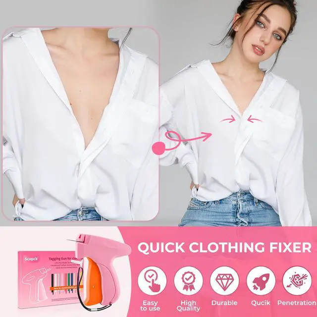 Alt view image 2 of 4 - Stitch Gun for Clothes - Handheld Stitch Gun Quick Clothing Fixer - Tagging Gun - Includes 6 Needle, 1000 Black Fasteners & 1001 White Fasteners