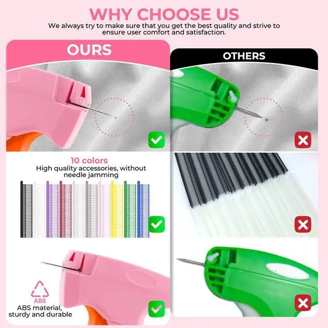 Alt view image 4 of 4 - Stitch Gun for Clothes - Handheld Stitch Gun Quick Clothing Fixer - Tagging Gun - Includes 6 Needle, 1000 Black Fasteners & 1001 White Fasteners