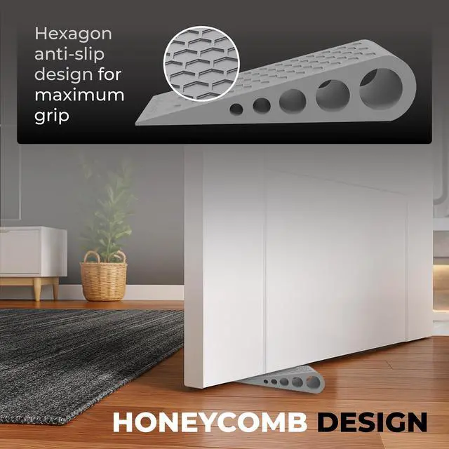 Alt view image 2 of 6 - Door Stoppers for Bottom of Door Premium Floor Rubber Door Stop Wedge Made in USA Heavy Duty Honeycomb Design for Carpet, Tile, Ideal for Home, School, Commercial, Gray 6 Pack