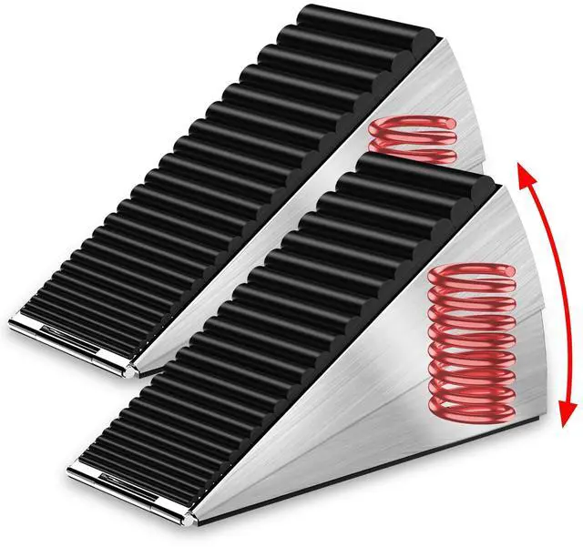 Main image of 2 Pack Heavy Duty Door Stoppers for Bottom of Door, 3 Inches High Adjustable Spring Large Door Stop Wedge, Non-Slip Rubber Grip, Tall Metal Doorstop Suits Home, School, Carpet, Tile, Wood