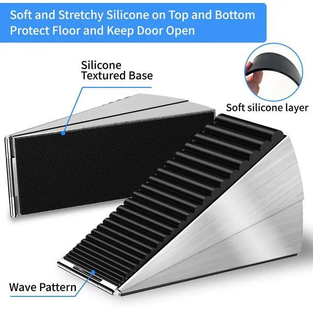 Alt view image 4 of 6 - 2 Pack Heavy Duty Door Stoppers for Bottom of Door, 3 Inches High Adjustable Spring Large Door Stop Wedge, Non-Slip Rubber Grip, Tall Metal Doorstop Suits Home, School, Carpet, Tile, Wood