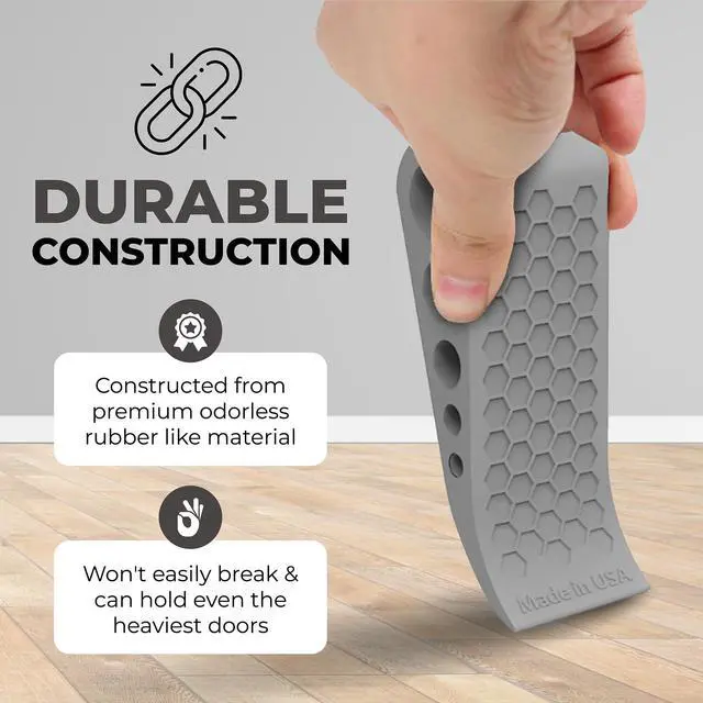 Alt view image 6 of 6 - Door Stoppers for Bottom of Door Premium Floor Rubber Door Stop Wedge Made in USA Heavy Duty Honeycomb Design for Carpet, Tile, Ideal for Home, School, Commercial, Gray 6 Pack