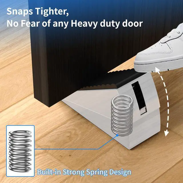 Alt view image 5 of 6 - 2 Pack Heavy Duty Door Stoppers for Bottom of Door, 3 Inches High Adjustable Spring Large Door Stop Wedge, Non-Slip Rubber Grip, Tall Metal Doorstop Suits Home, School, Carpet, Tile, Wood