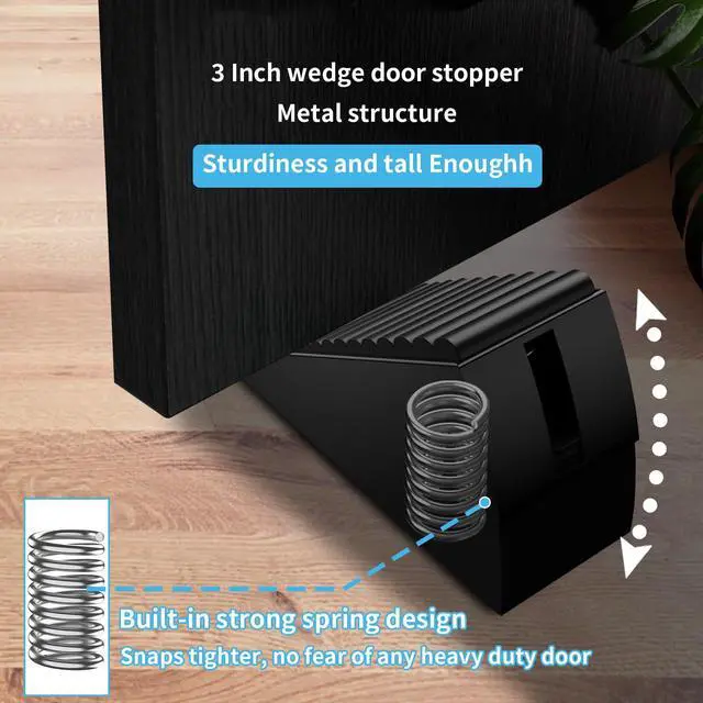 Alt view image 2 of 7 - Door Stoppers for Bottom of Door- Large Spring Heavy Duty Door Stop Wedge, 3'' High Adjustable Metal Tall Doorstop, Strongest Rubber Grip, Suits Carpet, Tile, Home, School +1 Wall Protector