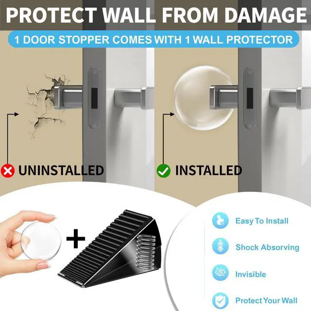 Alt view image 5 of 7 - Door Stoppers for Bottom of Door- Large Spring Heavy Duty Door Stop Wedge, 3'' High Adjustable Metal Tall Doorstop, Strongest Rubber Grip, Suits Carpet, Tile, Home, School +1 Wall Protector