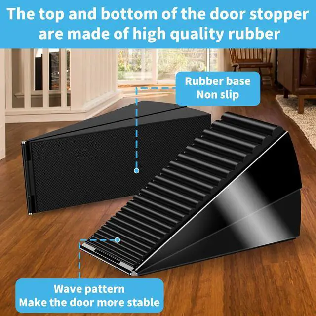 Alt view image 6 of 7 - Door Stoppers for Bottom of Door- Large Spring Heavy Duty Door Stop Wedge, 3'' High Adjustable Metal Tall Doorstop, Strongest Rubber Grip, Suits Carpet, Tile, Home, School +1 Wall Protector