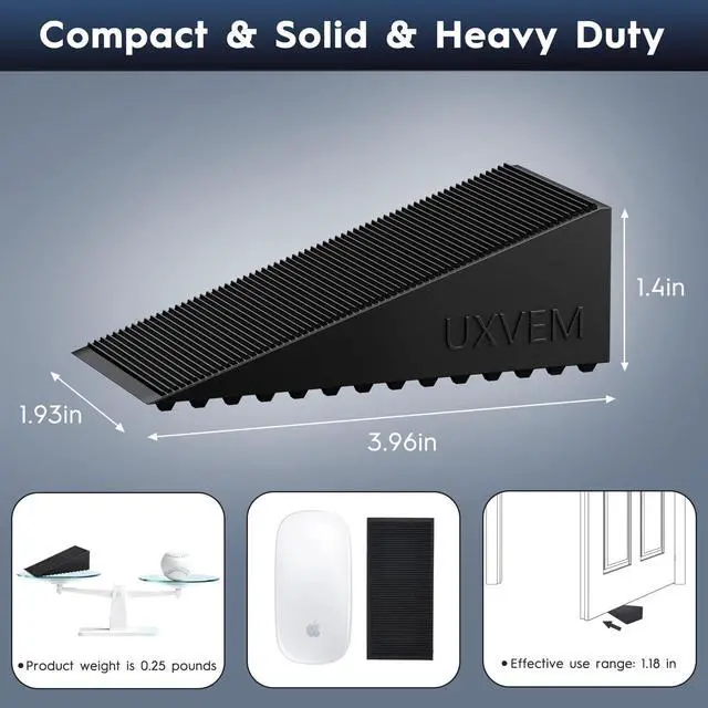 Alt view image 2 of 6 - 4-Pack Premium Rubber Wedge Door Stops, Solid Heavy-Duty Floor Door Stopper Door Wedges with Patented Anti-Slip Base, No Installation for Home/Office, Non-Scratching, Fits Gaps Under 1.18