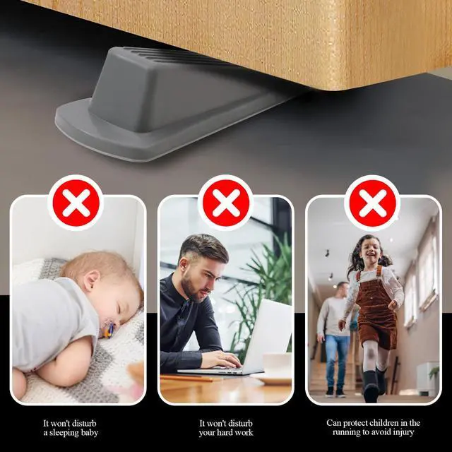 Alt view image 5 of 7 - 4 Pack Door Stoppers for Bottom of Door, Gray 4.8x2.2x1.3in Door Stops, Rubber Door Stopper Wedge, Sturdy Stackable Door Stops for Floor