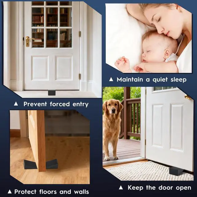Alt view image 4 of 6 - 4-Pack Premium Rubber Wedge Door Stops, Solid Heavy-Duty Floor Door Stopper Door Wedges with Patented Anti-Slip Base, No Installation for Home/Office, Non-Scratching, Fits Gaps Under 1.18