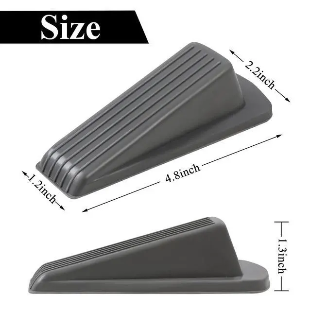 Alt view image 2 of 7 - 4 Pack Door Stoppers for Bottom of Door, Gray 4.8x2.2x1.3in Door Stops, Rubber Door Stopper Wedge, Sturdy Stackable Door Stops for Floor