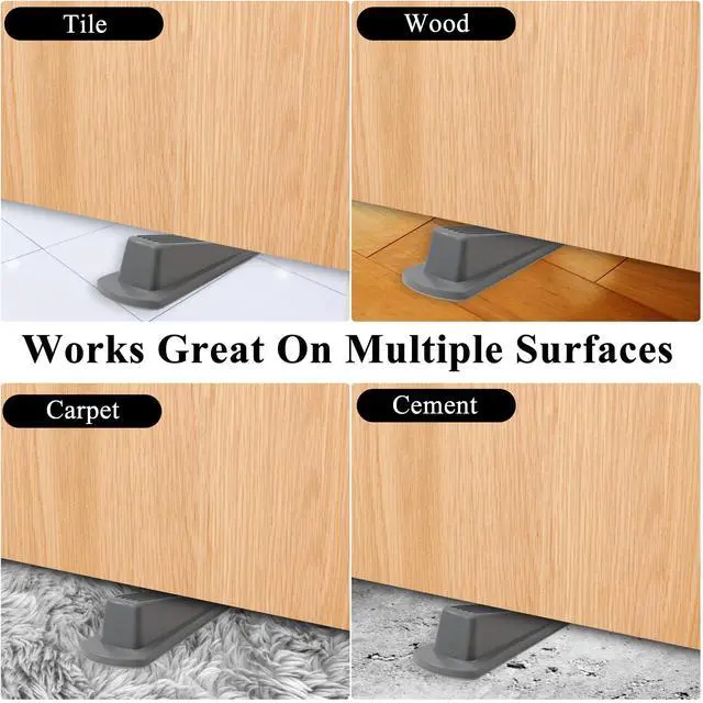 Alt view image 6 of 7 - 4 Pack Door Stoppers for Bottom of Door, Gray 4.8x2.2x1.3in Door Stops, Rubber Door Stopper Wedge, Sturdy Stackable Door Stops for Floor