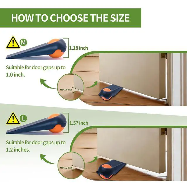 Alt view image 5 of 7 - Door Stoppers for Bottom of Door, Rubber Door Stopper Wedges, Door Holders for All Types of Surfaces, 2 Pack Magic Ball Door Stops, 5 inch, Black and Orange