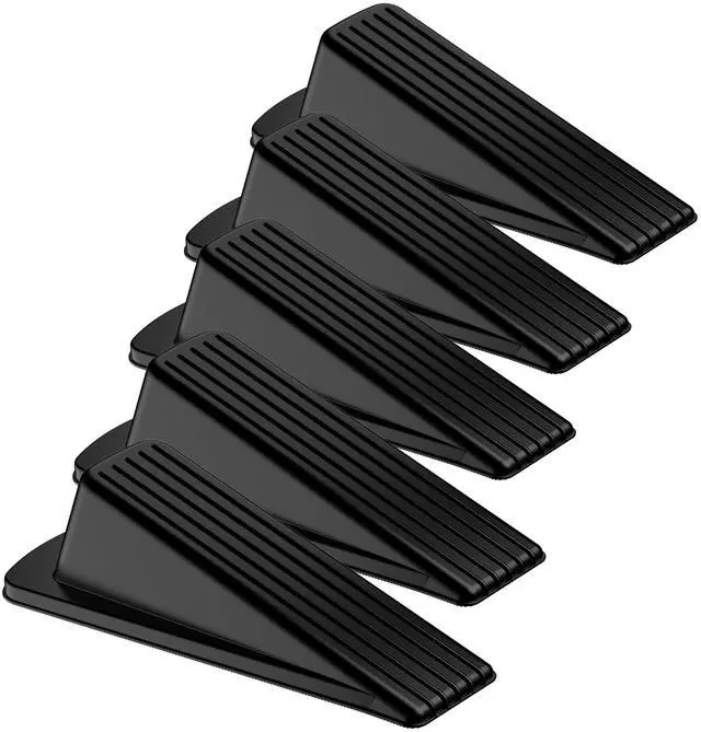 Main image of 5 Pack Door Stoppers for Bottom of Door, Premium Rubber Door Stops, Sturdy Wedge for Carpet, Tile, Concrete, Wood, Door Holder for Heavy Duty Door, Black
