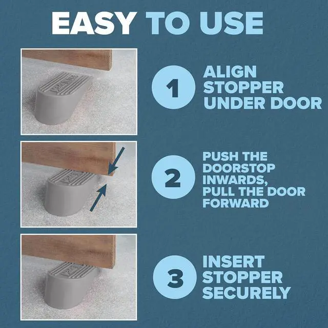Alt view image 5 of 6 - Large Rubber Door Stopper Made in USA - Door Stop Wedge for Carpet, Tile, or Concrete Floor, Door stoppers for Bottom of Door -Heavy Duty for Commercial & Home Use - 6.5 x 2.75 x 1.9 Inches Grey 2PK