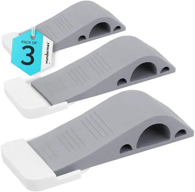 Main image of Rubber Door Stoppers for Bottom of Door Stop - Pack of 3 Rubber Wedge for Carpet, Hardwood, Concrete, and Tile - Home Improvement Accessories - Gray