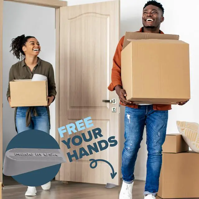 Alt view image 2 of 6 - Large Rubber Door Stopper Made in USA - Door Stop Wedge for Carpet, Tile, or Concrete Floor, Door stoppers for Bottom of Door -Heavy Duty for Commercial & Home Use - 6.5 x 2.75 x 1.9 Inches Grey 2PK
