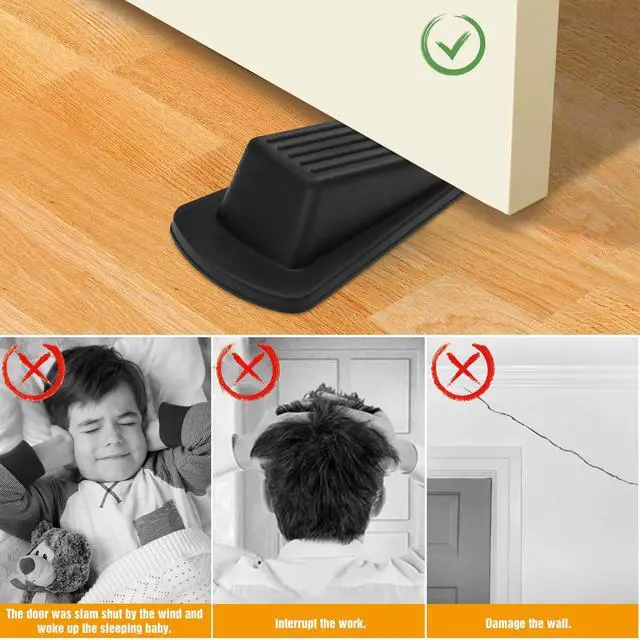 Alt view image 5 of 7 - 5 Pack Door Stoppers for Bottom of Door, Premium Rubber Door Stops, Sturdy Wedge for Carpet, Tile, Concrete, Wood, Door Holder for Heavy Duty Door, Black