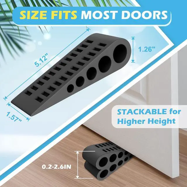 Alt view image 4 of 7 - Rubber Door Stoppers for Bottom of Door - 4 Pack Door Stop Wedge with Holder Heavy Duty Doorstop for Home Office Dorm Classroom Garage Stackable on Multi Floor Carpet Concrete Tile Linoleum & Wood