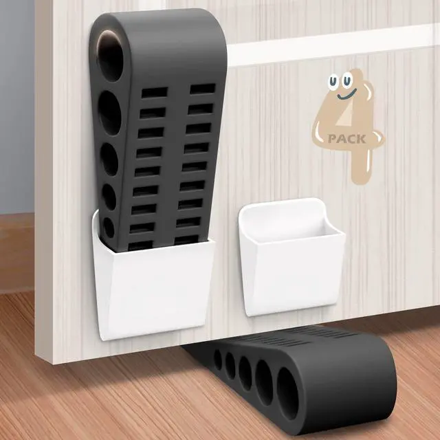 Main image of Rubber Door Stoppers for Bottom of Door - 4 Pack Door Stop Wedge with Holder Heavy Duty Doorstop for Home Office Dorm Classroom Garage Stackable on Multi Floor Carpet Concrete Tile Linoleum & Wood