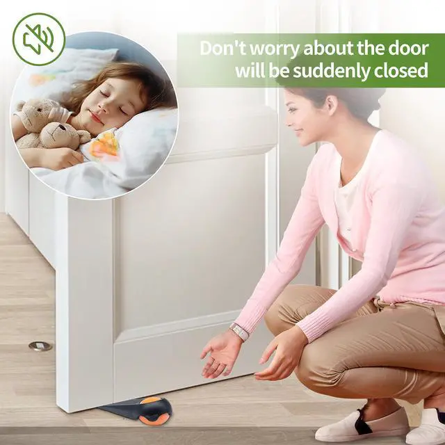 Alt view image 7 of 7 - Door Stoppers for Bottom of Door, Rubber Door Stopper Wedges, Door Holders for All Types of Surfaces, 2 Pack Magic Ball Door Stops, 5 inch, Black and Orange