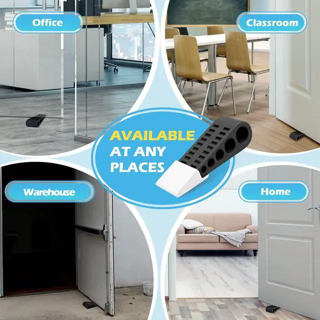 Alt view image 6 of 7 - Rubber Door Stoppers for Bottom of Door - 4 Pack Door Stop Wedge with Holder Heavy Duty Doorstop for Home Office Dorm Classroom Garage Stackable on Multi Floor Carpet Concrete Tile Linoleum & Wood