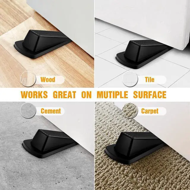 Alt view image 6 of 7 - 5 Pack Door Stoppers for Bottom of Door, Premium Rubber Door Stops, Sturdy Wedge for Carpet, Tile, Concrete, Wood, Door Holder for Heavy Duty Door, Black