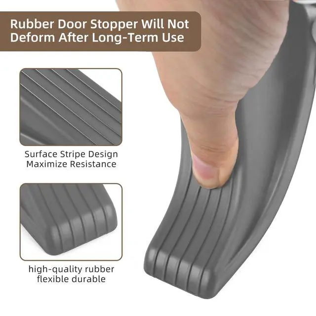 Alt view image 3 of 4 - Door Stoppers for Bottom of Door on Floor, Premium Rubber Door Stopper Wedge, Floor Sturdy Stackable Door Stops for Carpet Heavy Duty Door (Gray, 2 Pack)